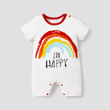 100% Cotton Letter and Rainbow Print Short - sleeve White Baby Romper - MomYom PK