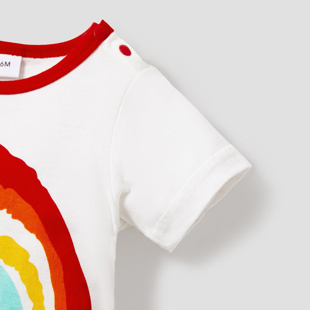 100% Cotton Letter and Rainbow Print Short - sleeve White Baby Romper - MomYom PK