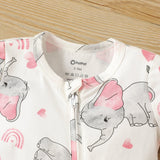 2 - Pack Naia Baby Girl Cotton Elephant Print/Pink Zipper Design Short - sleeve Rompers - MomYom PK