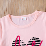 2 - piece Kid Girl Letter Heart Print Pink Tee and Colorblock Capri Pants Set - MomYom PK