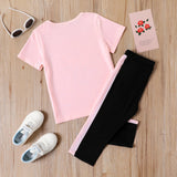 2 - piece Kid Girl Letter Heart Print Pink Tee and Colorblock Capri Pants Set - MomYom PK