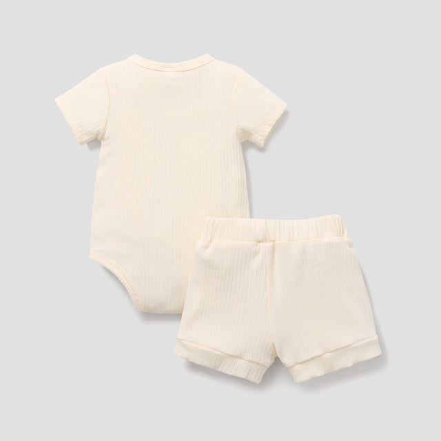 2pcs Baby Boy 95% Cotton Ribbed Letter Print Short - sleeve Romper & Shorts Set - MomYom PK