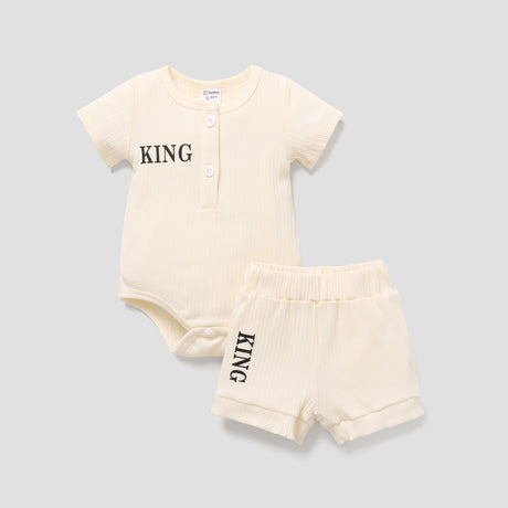 2pcs Baby Boy 95% Cotton Ribbed Letter Print Short - sleeve Romper & Shorts Set - MomYom PK