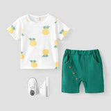 2pcs Baby Boy 95% Cotton Short - sleeve Pineapple Print Tee and Solid Shorts Set - MomYom PK