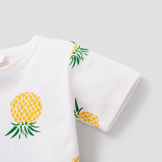 2pcs Baby Boy 95% Cotton Short - sleeve Pineapple Print Tee and Solid Shorts Set - MomYom PK