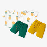 2pcs Baby Boy 95% Cotton Short - sleeve Pineapple Print Tee and Solid Shorts Set - MomYom PK