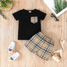 2pcs Baby Boy 95% Cotton Short - sleeve Tee and Plaid Shorts Set - MomYom PK