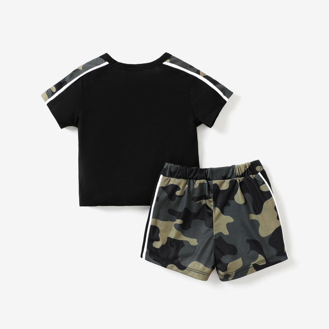 2pcs Baby Boy Avant - garde Fabric Stitching Camouflage Short Sleeve Top and Pants Set - MomYom PK