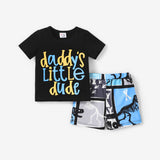 2pcs Baby Boy Cotton Short - sleeve Letter Graphic Tee and Dinosaur Print Shorts Set - MomYom PK