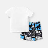 2pcs Baby Boy Cotton Short - sleeve Letter Graphic Tee and Dinosaur Print Shorts Set - MomYom PK