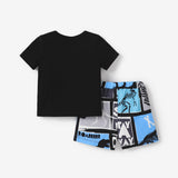 2pcs Baby Boy Cotton Short - sleeve Letter Graphic Tee and Dinosaur Print Shorts Set - MomYom PK