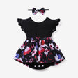 2pcs Baby Girl 95% Cotton Lace Flutter - sleeve Floral Print Romper with Headband Set - MomYom PK