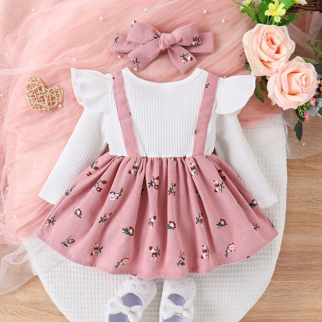 2pcs Baby Girl Floral Print Combo Dress with Headband Set - MomYom PK