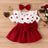 2pcs Baby Girl Heart Print Ruffled Short - sleeve Faux - two Bow Front Dress & Headband Set - MomYom PK