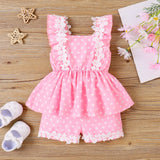 2pcs Baby Girl Lace Polka Dots Ruffle Top and Shorts Set - MomYom PK