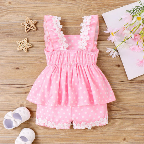 2pcs Baby Girl Lace Polka Dots Ruffle Top and Shorts Set - MomYom PK