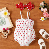 2pcs Baby Girl Polka Dots Print Bow Front Cami Romper & Headband Set - MomYom PK