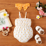 2pcs Baby Girl Polka Dots Print Bow Front Cami Romper & Headband Set - MomYom PK