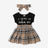 2pcs Baby Girl Short - sleeve Letter Print Spliced Plaid Dress & Headband Set - MomYom PK