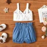 2pcs Baby Girl V Neck Twist Knot Sleeveless Tank Crop Top and Shorts Set - MomYom PK