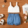 2pcs Baby Girl V Neck Twist Knot Sleeveless Tank Crop Top and Shorts Set - MomYom PK