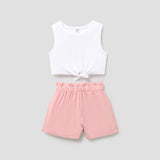 2pcs Kid Girl Tie Knot Sleeveless Tee and Elasticized Paperbag Shorts Set - MomYom PK