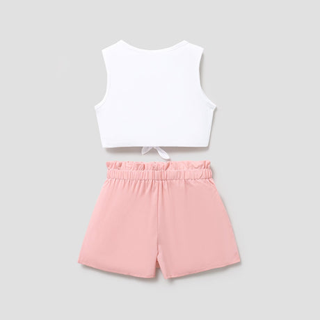 2pcs Kid Girl Tie Knot Sleeveless Tee and Elasticized Paperbag Shorts Set - MomYom PK