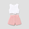 2pcs Kid Girl Tie Knot Sleeveless Tee and Elasticized Paperbag Shorts Set - MomYom PK