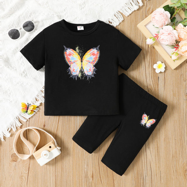 2pcs Toddler Girl Butterfly Print Short - sleeve Tee & Shorts Set - MomYom PK