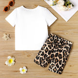 2pcs Toddler Girl Figure Print Short - sleeve Tee and Leopard Print Shorts Set - MomYom PK