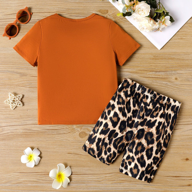 2pcs Toddler Girl Figure Print Short - sleeve Tee and Leopard Print Shorts Set - MomYom PK