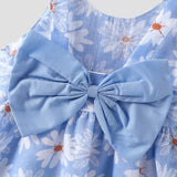 2pcs Toddler Girl Floral Print Bowknot Design Strap Dress and Straw Hat Set - MomYom PK