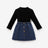 2pcs Toddler Girl Trendy Button Design Denim Skirt and Mock Neck Black Tee Set - MomYom PK