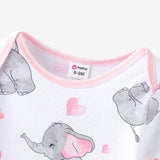 3 - Pack Baby Girl/Boy Elephant Print/Solid Color Short - sleeve Rompers - MomYom PK