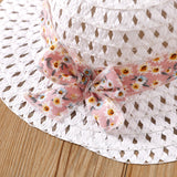 3pcs Toddler Girl Straw Hat & Floral Print Ruffled Chiffon Camisole and White Shorts Set - MomYom PK