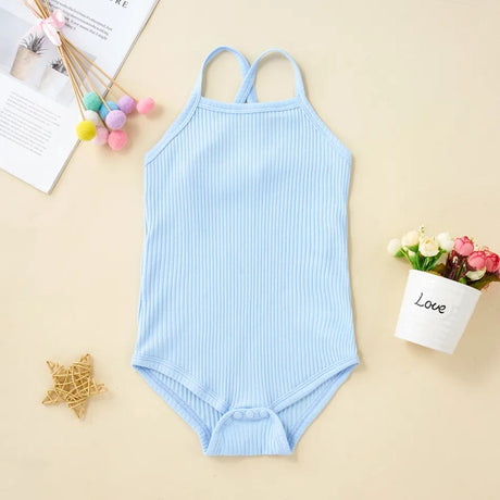 Baby Girl 95% Cotton Ribbed Sleeveless Spaghetti Strap Romper