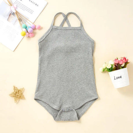 Baby Girl 95% Cotton Ribbed Sleeveless Spaghetti Strap Romper