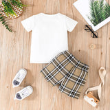 2pcs Baby Boy 95% Cotton Short - sleeve Tee and Plaid Shorts Set - MomYom PK