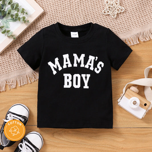 Baby Boy 95% Cotton Short-sleeve Letter Print Colorblock T-shirt