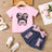 2pcs Toddler Girl Figure Print Short - sleeve Tee and Leopard Print Shorts Set - MomYom PK