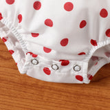 2pcs Baby Girl Polka Dots Print Bow Front Cami Romper & Headband Set - MomYom PK