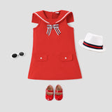 Toddler Girl Bow Front Lapel Neck Tank Dress