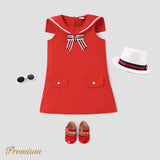 Toddler Girl Bow Front Lapel Neck Tank Dress