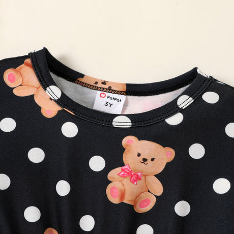 Toddler Girl Bear & Polka Dots Print Long-sleeve Dress