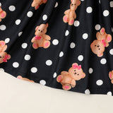 Toddler Girl Bear & Polka Dots Print Long-sleeve Dress