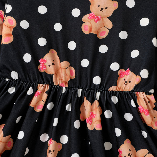 Toddler Girl Bear & Polka Dots Print Long-sleeve Dress