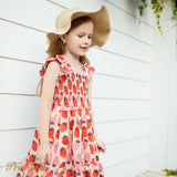 Toddler Girl 100% Cotton Strawberry Print Flutter-sleeve Smocked Dress