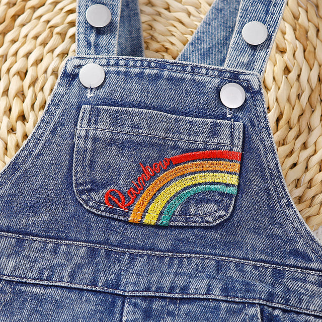 Baby Boy/Girl Rainbow Pattern Pockets Buttons Strappy Overalls