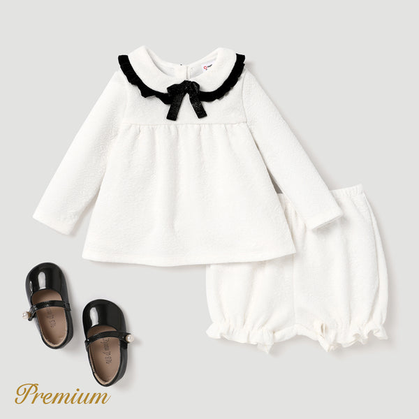 2pcs Medium Thick Elegant Ruffle Edge Babygirl Sets for Regular Wear