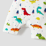 100% Cotton Dinosaur Print Short - sleeve Grey Baby Romper - MomYom PK